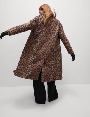 

Womens M&S Collection Animal Print Longline Coat With Wool - Black Mix, Black Mix