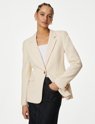 

Womens M&S Collection Jersey Slim Single Breasted Blazer - Ecru, Ecru