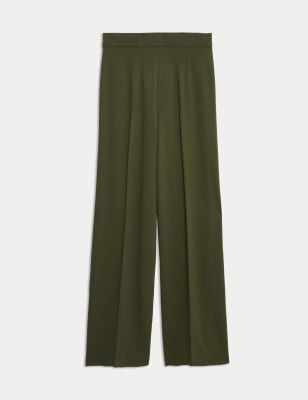 

Womens M&S Collection Jersey Wide Leg Trousers with Stretch - Dark Khaki, Dark Khaki