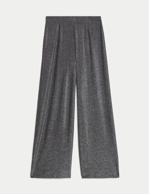 

Womens M&S Collection Sparkly Wide Leg Trousers - Silver, Silver