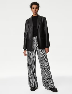 

Womens M&S Collection Striped Drawstring Wide Leg Trousers - Black Mix, Black Mix