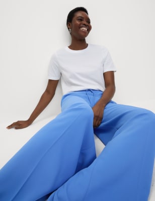 

Womens M&S Collection Crepe Elasticated Waist Wide Leg Trousers - Cornflower, Cornflower