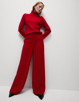 

Womens M&S Collection Crepe Elasticated Waist Wide Leg Trousers - Red Orchid, Red Orchid