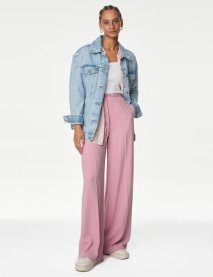 

Womens M&S Collection Crepe Elasticated Waist Wide Leg Trousers - Rose, Rose