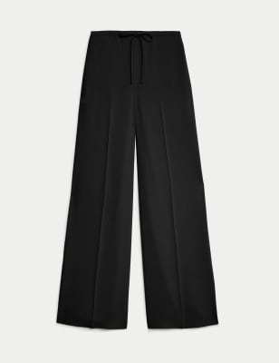 

Womens M&S Collection Crepe Elasticated Waist Wide Leg Trousers - Black, Black