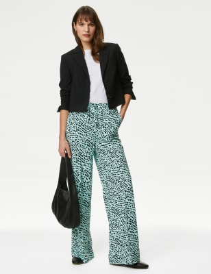 

Womens M&S Collection Printed Drawstring Wide Leg Trousers - Light Green Mix, Light Green Mix