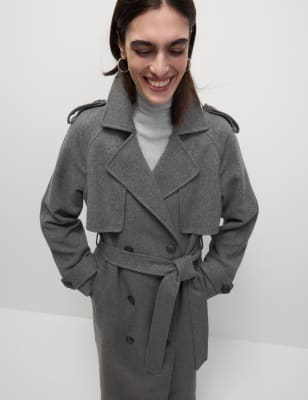

M&S Collection Gabardina de corte largo con botonadura doble y cinturónWomens - Grey, Grey