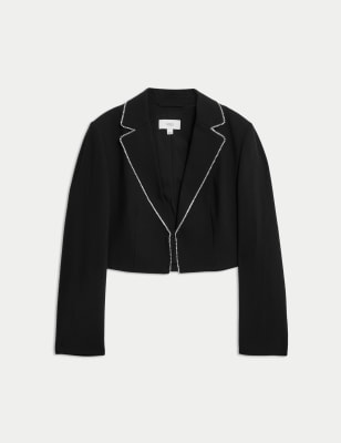 

Womens M&S Collection Tailored Embellished Cropped Blazer - Black, Black