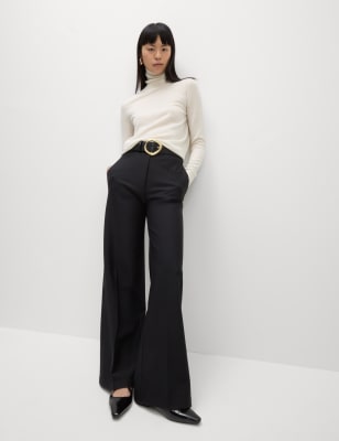 

Womens M&S Collection Jersey Seam Detail Wide Leg Trousers - Black, Black