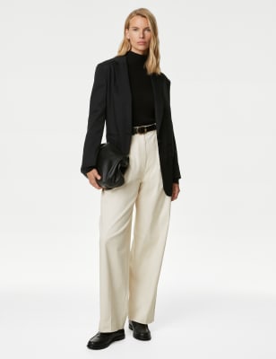 

Womens M&S Collection Lyocell Rich Pleated Wide Leg Trousers - Ecru, Ecru