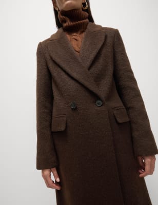 

Womens M&S Collection Textured Collared Longline Coat with Wool - Brown, Brown