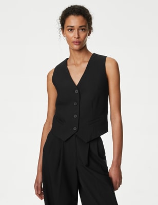 

Womens M&S Collection Auf Figur geschnittene, einreihige Weste - Black, Black