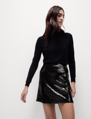 

Womens M&S Collection Sequin Mini A-Line Skirt, Black