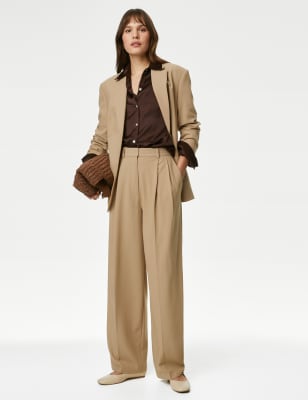 

Womens M&S Collection Pleat Front Relaxed Wide Leg Trousers - Butterscotch, Butterscotch