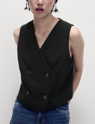 

Womens M&S Collection Tailored Double Breasted Waistcoat - Black, Black