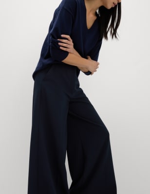 

Womens M&S Collection Palazzo Wide Leg Trousers - Midnight Navy, Midnight Navy