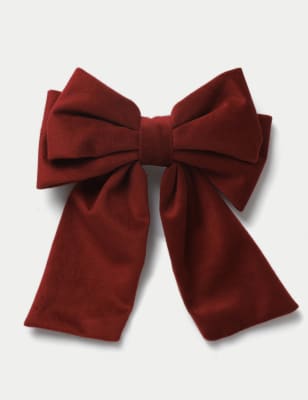 M&S Collection Women's Christmas Burgundy Velvet Bow Hair Clip, Burgundy