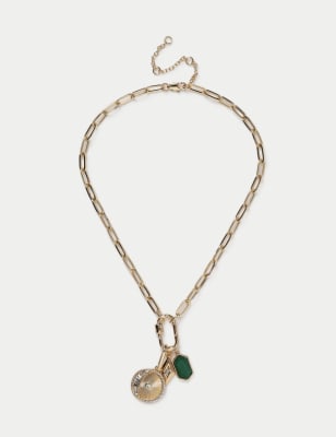 M&S Collection Women's Gold Tone And Green Charm Necklace - Multi, Multi