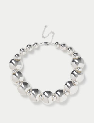 M&S Women's Silver Tone Sphere Statement Necklace, Silver