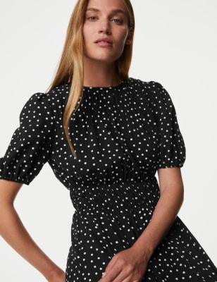 

Womens M&S Collection Polka Dot Textured Mini Smock Dress - Black Mix, Black Mix
