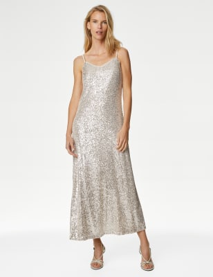 

Womens M&S Collection Sequin V-Neck Midaxi Cami Dress - Champagne, Champagne