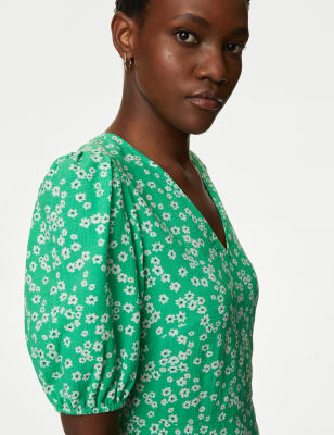 

M&S Collection Vestido de tarde a media pierna floral de escote en picoWomens - Green Mix, Green Mix