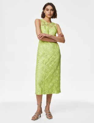 

Womens M&S Collection Schmales Midikleid mit Spitze - Soft Lime, Soft Lime
