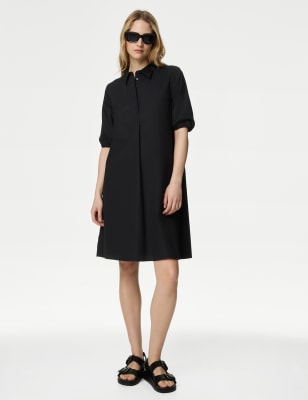 

Womens M&S Collection Pure Cotton Puff Sleeve Mini Swing Dress - Black, Black