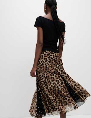 

Womens M&S Collection Polka Dot Midi Slip Skirt - Brown Mix, Brown Mix