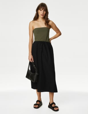 

Womens M&S Collection Plissierter Midaxi-Glockenrock aus reiner Baumwolle - Black, Black