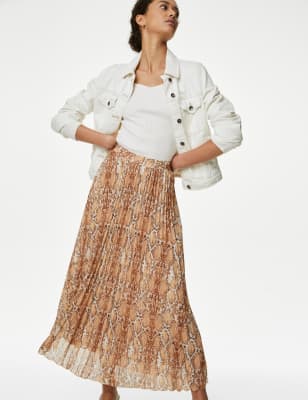 

Womens M&S Collection Bedruckter Midaxi-Plisseerock - Natural Mix, Natural Mix