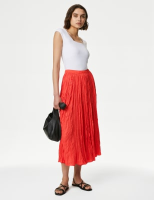 

Womens M&S Collection Textured Pleated Midi Skirt - Orange, Orange