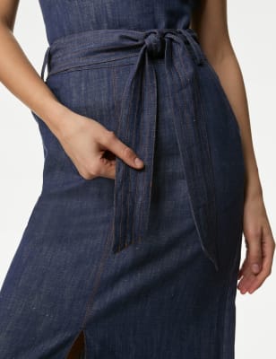 

Womens M&S Collection Denim Belted Midi Circle Skirt - Dark Denim, Dark Denim