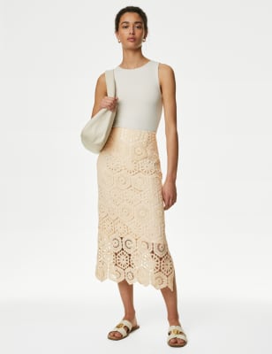 

Womens M&S Collection Cotton Rich Knitted Midi Column Skirt - Ecru, Ecru