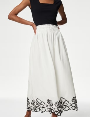 

Womens M&S Collection Pure Cotton Embroidered Maxi A-Line Skirt - White Mix, White Mix