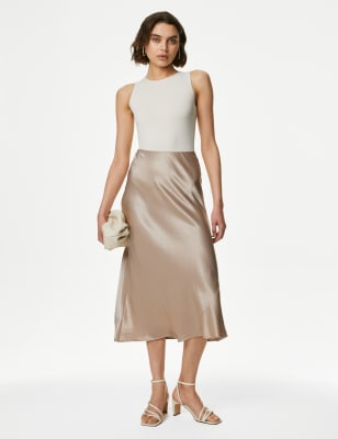 

Womens M&S Collection Satin Midi Slip Skirt - Gold, Gold
