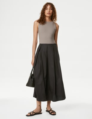 

Womens M&S Collection Pure Cotton Pleated Maxi Skirt - Black, Black