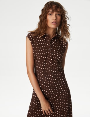 

Womens M&S Collection Polka Dot Button Front Midaxi Shirt Dress - Brown Mix, Brown Mix