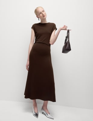 

Womens M&S Collection Round Neck Ruched Midaxi Column Dress - Brown, Brown