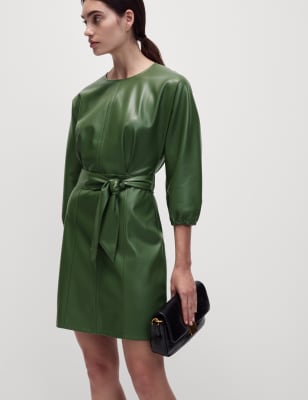 

Womens M&S Collection Faux Leather Belted Mini column Dress - Forest Green, Forest Green