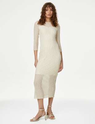 

Womens M&S Collection Textured Round Neck Midi Column Dress - Ivory, Ivory