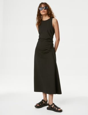

Womens M&S Collection Jersey Round Neck Ruched Midi Column Dress - Black, Black