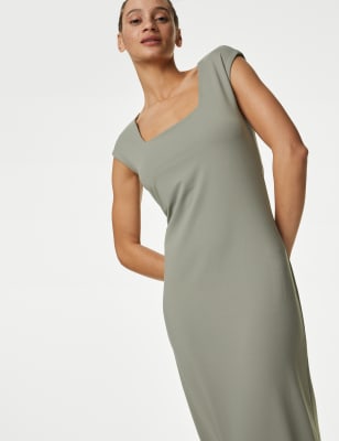 

Womens M&S Collection Schmales Midikleid mit eckigem Ausschnitt - Dark Khaki, Dark Khaki