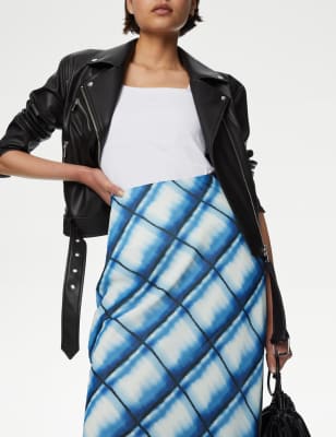 

Womens M&S Collection Checked Midi Column Slip Skirt - Blue Mix, Blue Mix