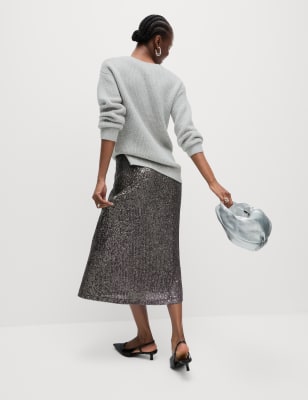 

Womens M&S Collection Sequin Midaxi Slip Skirt, Dark Grey