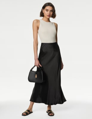 

Womens M&S Collection Satin Maxi Slip Skirt - Black, Black