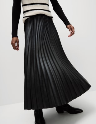 

Womens M&S Collection Leather Look Pleated Maxi Skirt - Black, Black