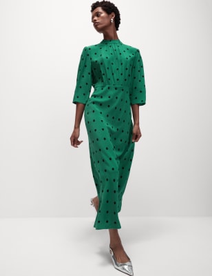 

M&S Collection Vestido de tarde estampado maxi a media pierna de escote en picoWomens - Green Mix, Green Mix