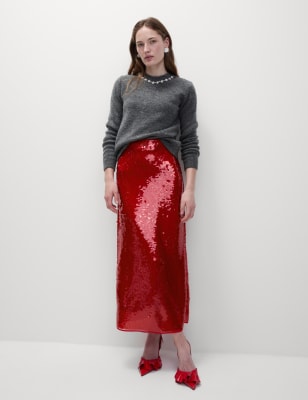 

Womens M&S Collection Sequin Midaxi Pencil Skirt - Red Orchid, Red Orchid