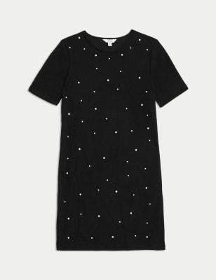 

Womens M&S Collection Cotton Blend Embellished Mini Column Dress - Black, Black